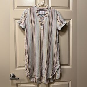 Cabana Short Sleeve Linen Blend Striped Dress